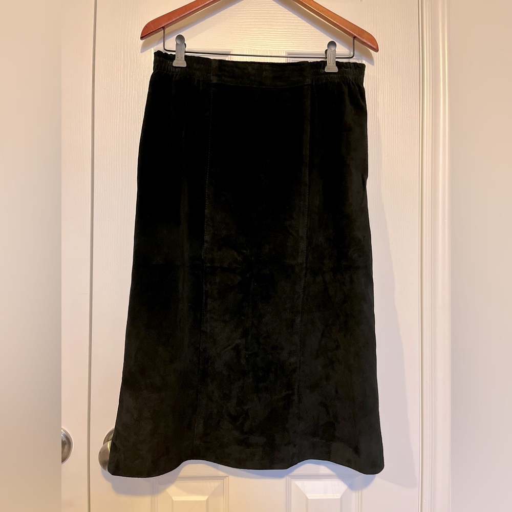 Vintage Danier Black Leather Midi Skirt Sz 12